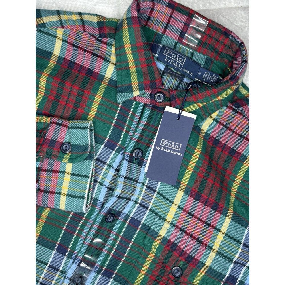 Polo Ralph Lauren Classic Fit Men's Med Green Multicolor Plaid Flannel Shirt